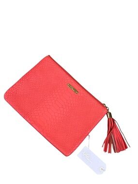 Nwot Gigi New York Textured croc coral mini leather Tassel Clutch pouch makeup
